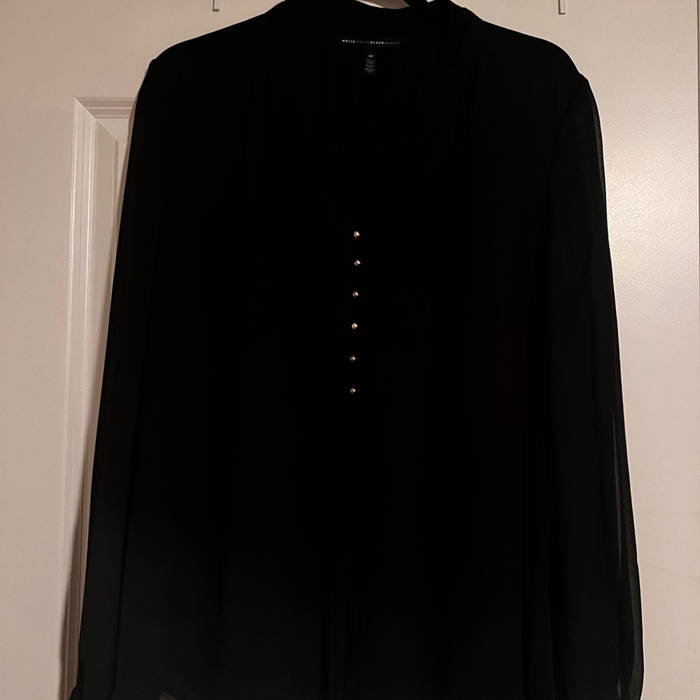 White House Black Market Black Buttoned Mandarin Collar Blouse